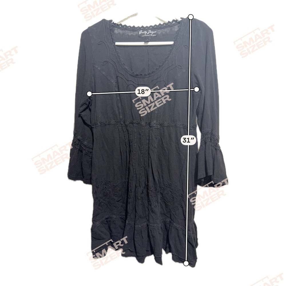 Gretty Zueger Cotton Mini Dress Womens Large Black Boho Whimsygoth Bell Sleeve - Picture 3 of 4